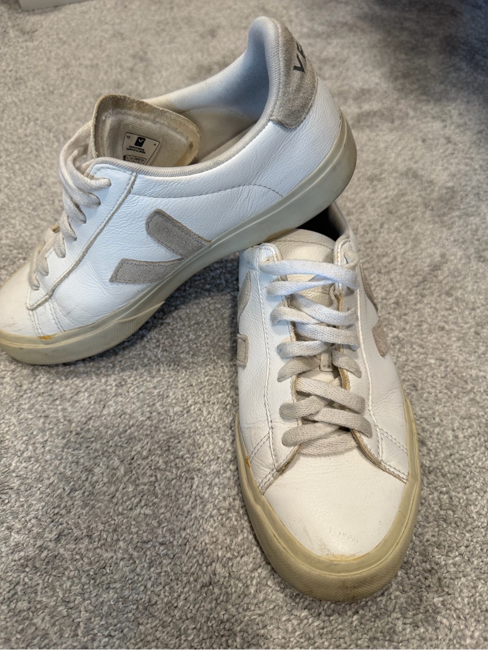 Veja White Sneakers with Light Gray Suede Accents